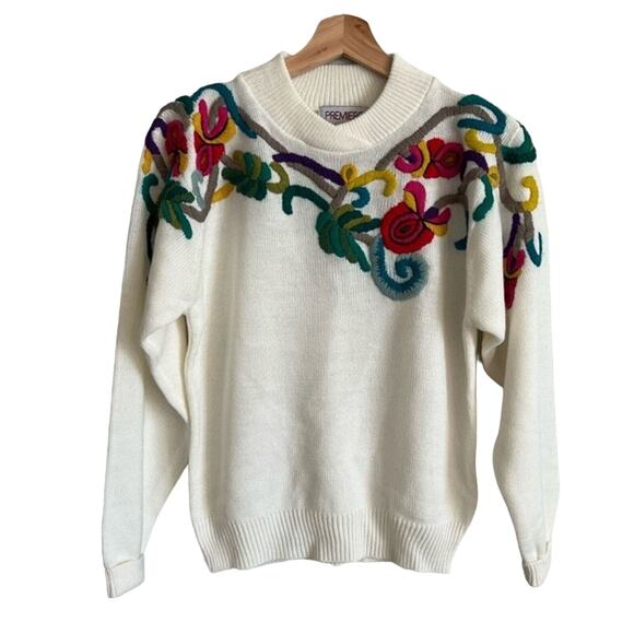 Cottage Core Vintage Sweater by Premiere Editions Embroidered Size Small Women's - Picture 1 of 6